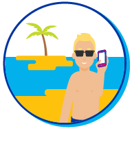 Homme plage t&eacute;l&eacute;phone