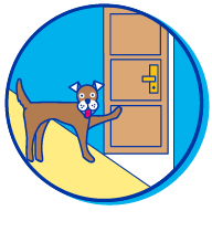 Chien ouvre une porte picto