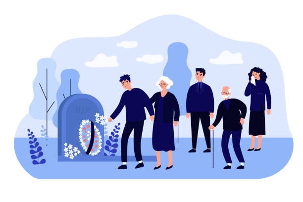 Visite d'une tombe &ndash; Image en dessin anim&eacute;