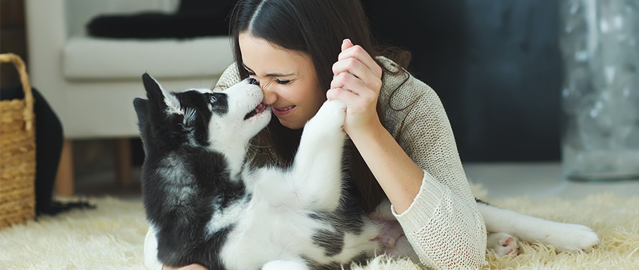 femme qui joue avec son chien