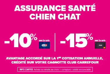Offre Assurance Sant&eacute; Chien Chat : -10% avec la Carte Club et -15% avec la Carte Pass.